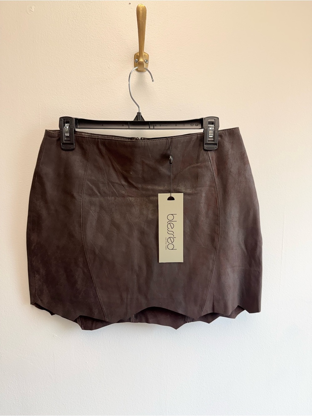 NWT Anthropologie Blessed Are The Meek Genuine Leather Raw Hem Mini Skirt Large
